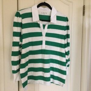 Loft all cotton rugby stripe polo shirt size large NWT